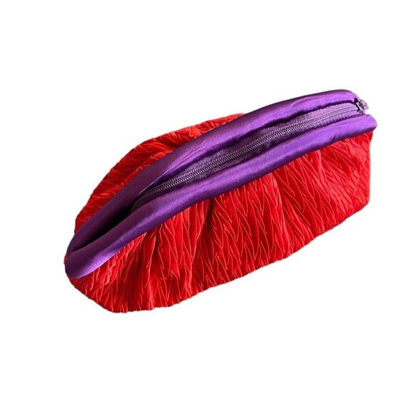 Vintage Caryl Brill for I. Magnin Red Purple Clutch Handbag Cosmetic Bag 1988 - Picture 3 of 5